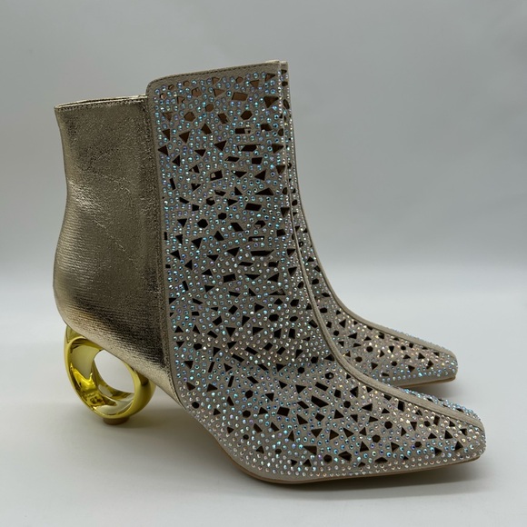 Lady Couture Breeze Gold Rhinestone Cutout Ankle Booties Sculpted Heel Size 12 - Picture 4 of 12
